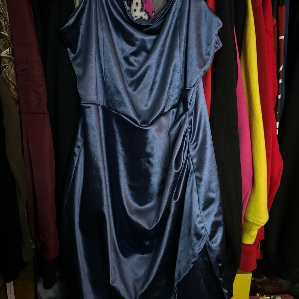 Chic Navy Satin Mini Dress